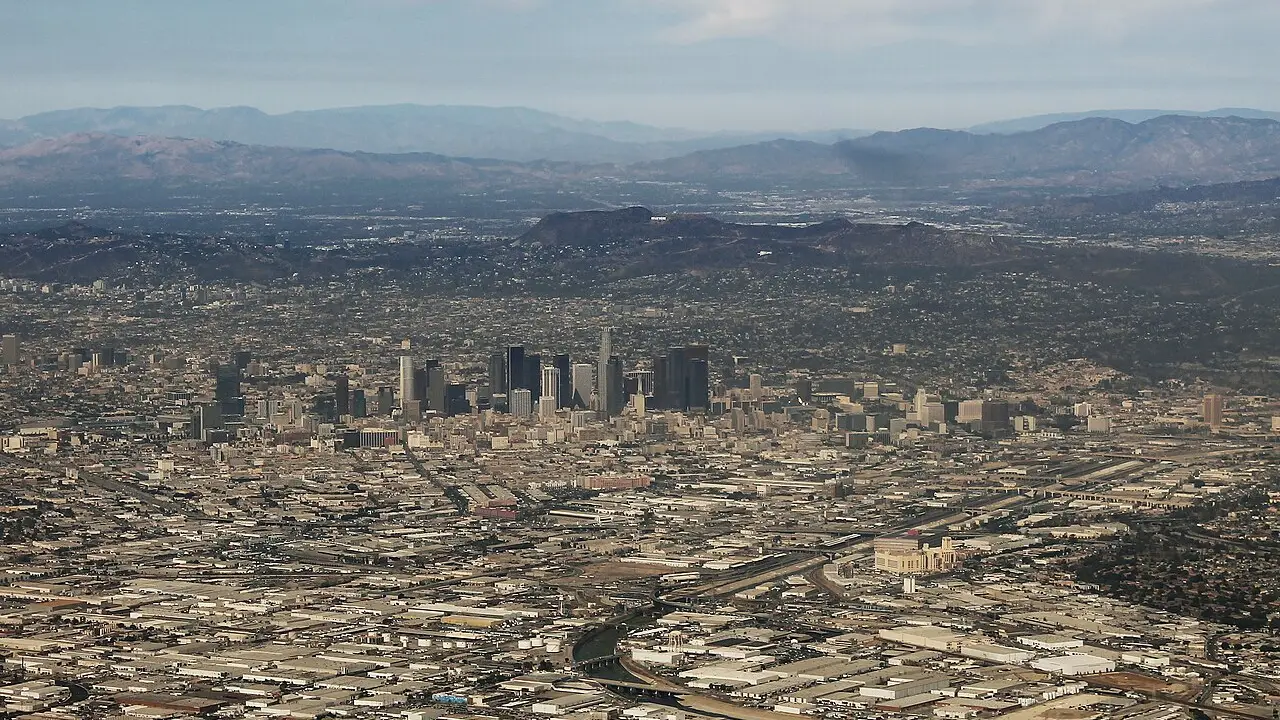 Downtown Los Angeles skyline from the air